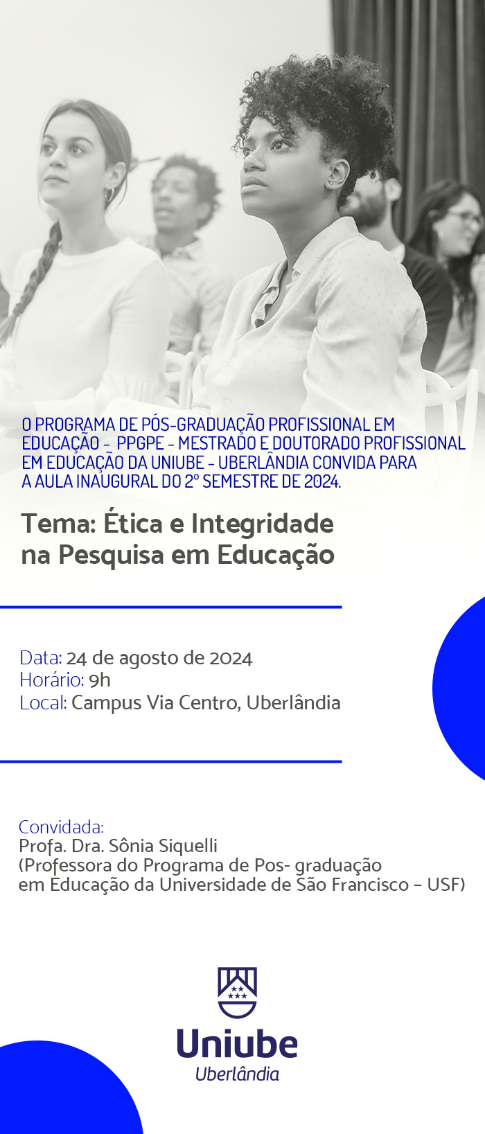 Foto de convite para evento sobre Ética e Integridade na Pesquisa em Educação.