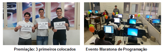 Imagem representando premiação dos 3 primeiros colocados na maratona de programação